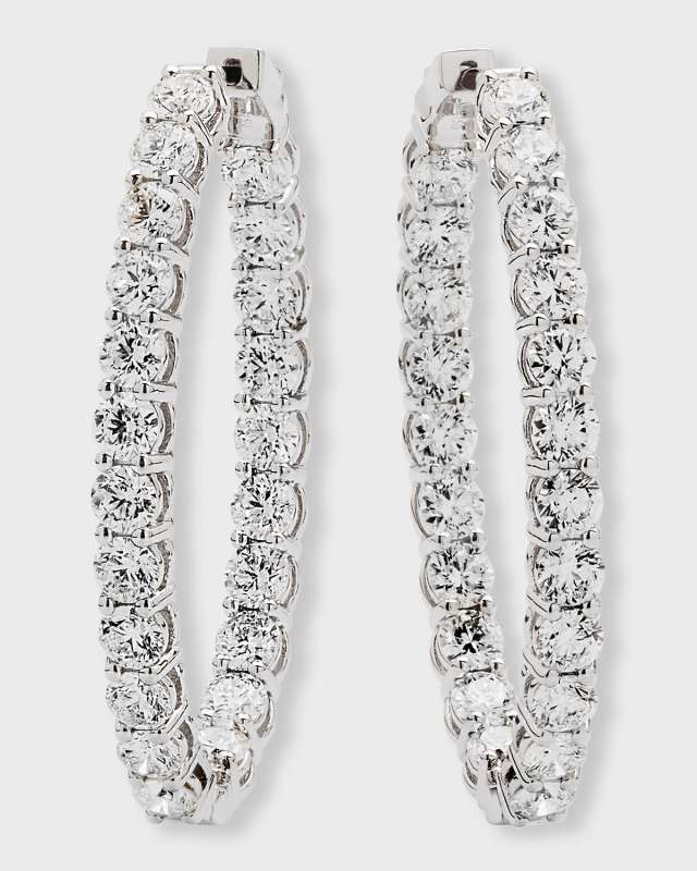 18K White Gold FG-SI1 Diamond Hoop Earrings, 14.08tcw, 0.75"L